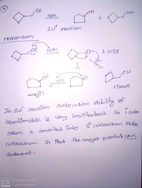 OH KOH, TOH Y + < Si reaction Mechanisam i Koh Dog +KBO KOM) IKBO Colon ho [LOH Minar major In Sn reaction carbocation stabi
