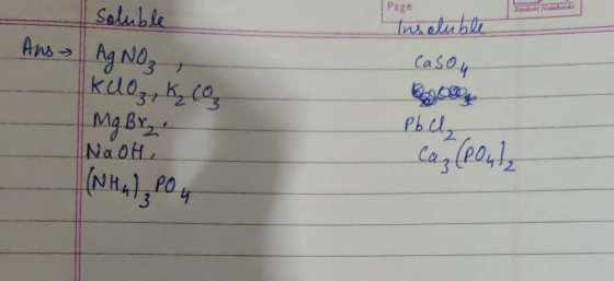 Page Student Notebooks soluble Insoluble Ans AgNO₃ kuO₃,K₂CO3 casou Mg Bry NaOH Pbce, caz (Poul (NH4) Pou