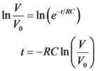 in = In (emme)
1=-RC In
t=-RC In