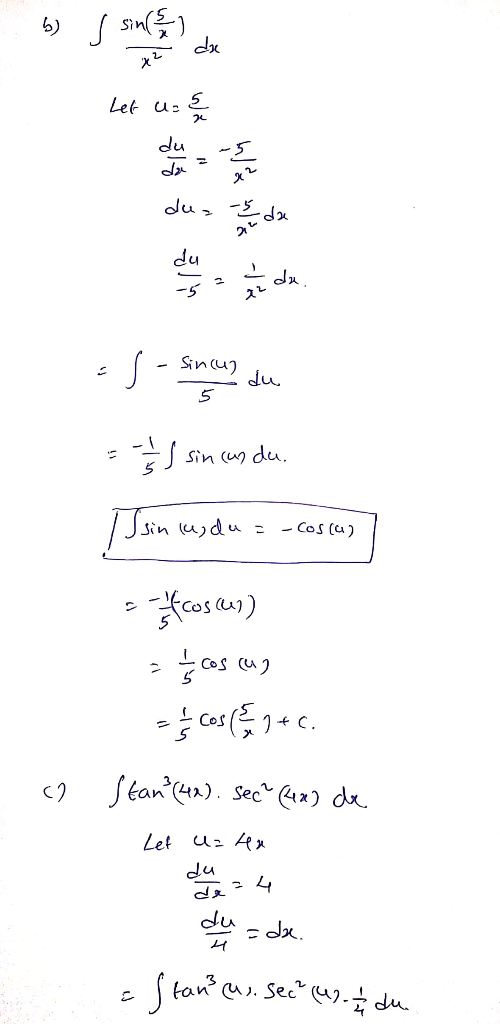 by som sa de Let us for dua ih ada Es-siyang du = -1/3 sin cas du. I sin sus du = -costa) satcos (1) = cos cas COS (2+c. Stan