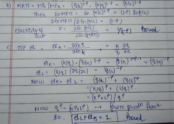 6 c P MRTS = MPL IMPK = (911-. (K19) 1-P = (KLL) - then en MRTS = ln (K12) 1-P = (1-P) en KIL) aen MRTS/2 ln (KIL) = (14) ela