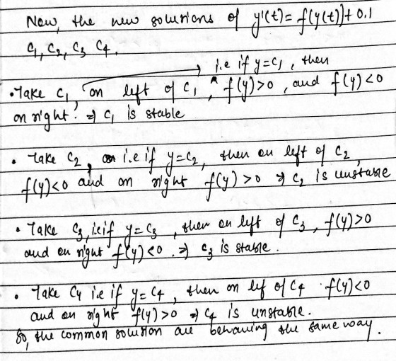 Now the new solusions aco.ca C4 Take c - on left of c, do is stable ie if y=C), then f(y)>0 and f(y)<o take C2, on le if y=(2