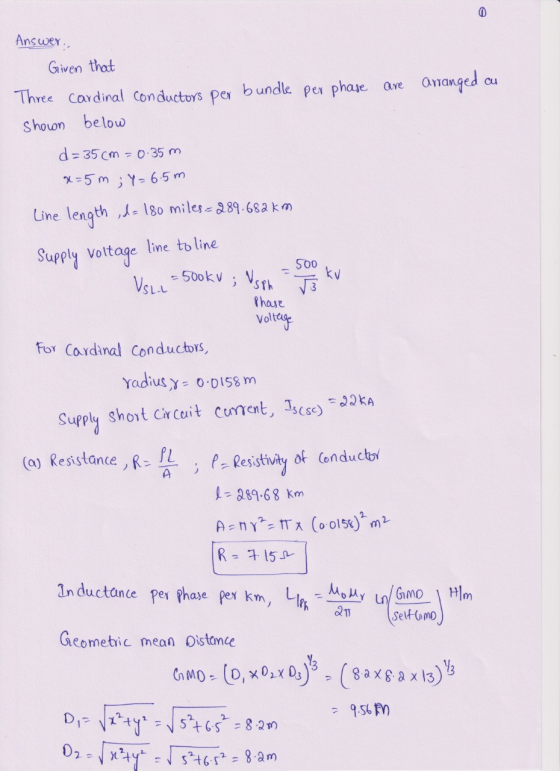 Answer, - 500k Phase Given that Three Cardinal conductors per bundle per phase are arranged cu shown below d=35cm = 0.35 m x=
