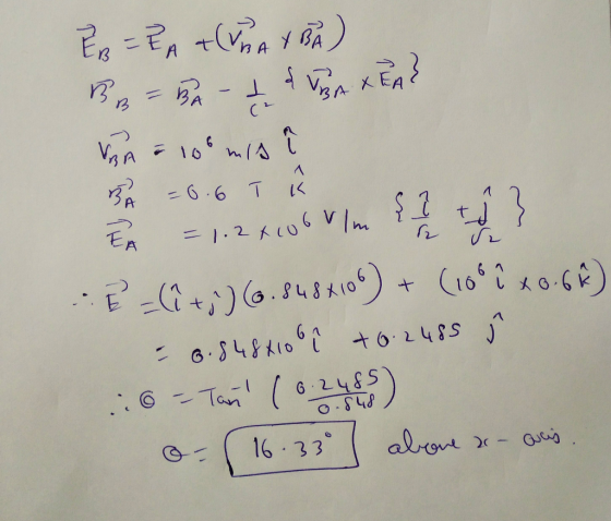 EB = PA +VATBA I B=BA I & IBA X EA? VRA = 10°mis BA=0.6 T R Ex = 1.2 x 106 Ulm & 1 + 2 } 7-C +) 6.8486109) + (10 80.6) = 0.84