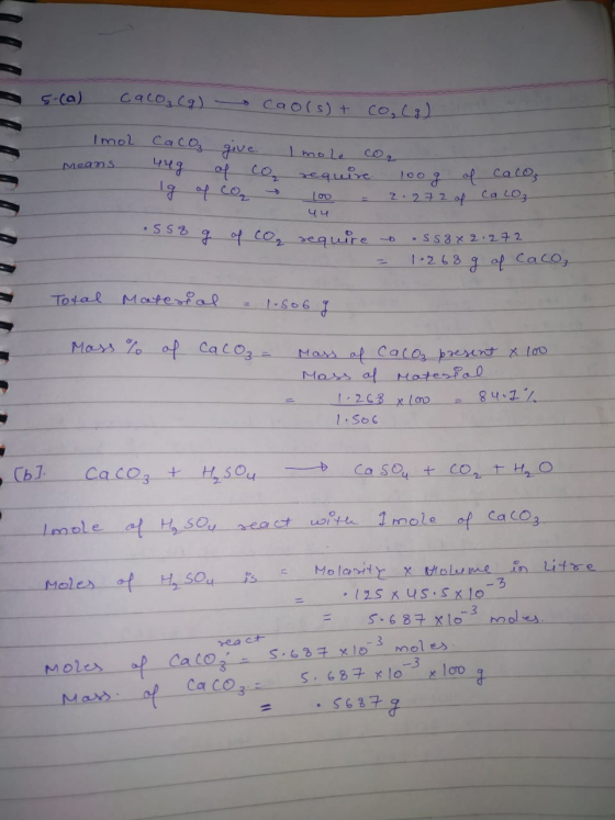Cacosa) Cao(s) t Co,Li) Imol CacO give Lot co requic mole Means loo of Caco Ca coz 2.272 of 44 SS3 ofcor require SS8 2. 272 1
