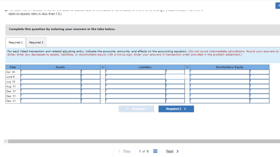 debt-to-assets ratio is less than 1.0.) Complete this question by entering your answers in the tabs below. Required 1 Require