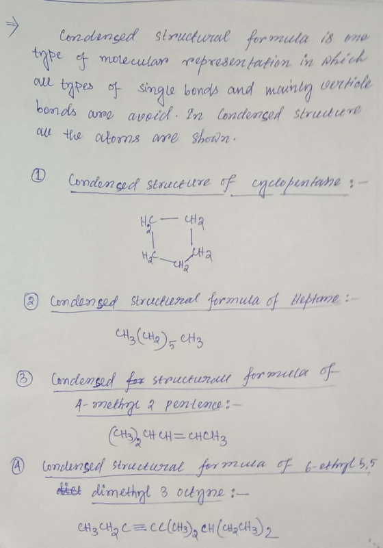 Condensed Structural formula 18 uno type of molecular pepresentation in which all types of single bonds and mainly vertice bo