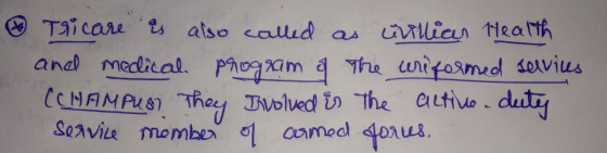 & Tricare is also called as willian Health and medical program of the wiformed services (CHAMPUs They Involved in the active