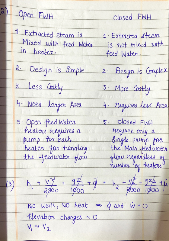 2 Open FWH closed FWA 1. Extracted steam is Mixed with feed Water in heater. 1 Extracted steam is not mixed with feed Waten.