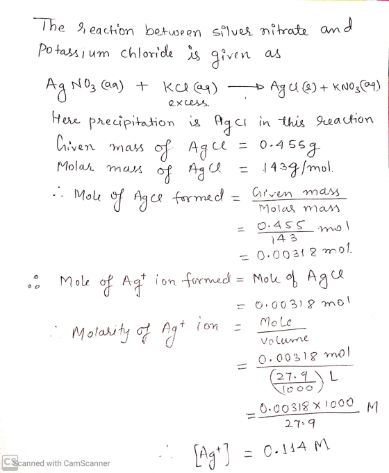 Agu (8) + KNO3(aq) excess. The reaction between silver nitrate and Potassium chloride is given as Ag NO₂ (aq) + kce (aq) Here