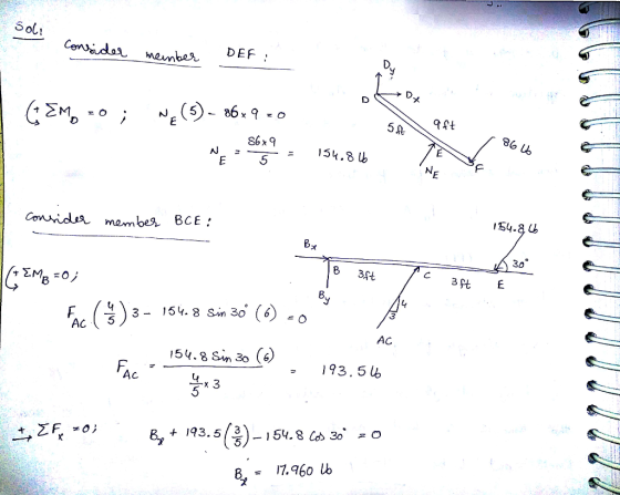 Sol! Men bea DEF, 9St 86 86x 9 154.8, b 30 ?? 3 Pt 8 8 3-154. 8 Sin 306 AC AC 154.8 Sin 3o (s) . 193.5 lb Ac = 17.960 lb