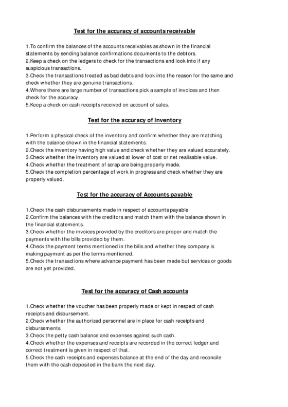 Test for the accuracy of accounts receivable 1. To confirm the balances of the accounts receivables as shown in the financial