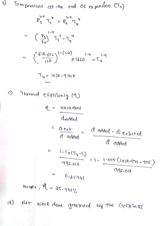 618.6Ω、1-(1-4) 2 d added - d jected added - ane added .012 ag6.o18 ㄷ 35.941 % d) Ner work done geneated by tue Cycle in