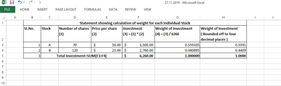 27.11.2019- Microsoft Excel FILE НОМE INSERT PAGE LAYOUT FORMULAS DATA REVIEW VIEW A В C D E Statement showing calculation of