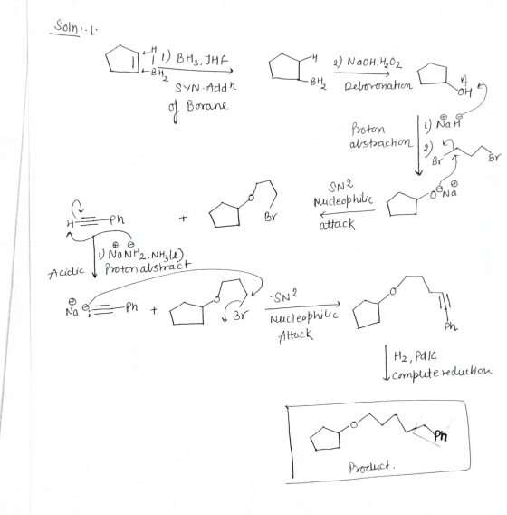 Soln :- +7(1) BH₂, JHF 4 . 4) Na0H,H,O2 it Bitz BH Deboronation 4 2 SYN-Addh Borane. -OH of り Nari Proton abstraction Br Br N