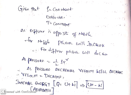 Given that fa Constant DIFFUSERA To CONSTANT At Diffuser is opposite of Mazzle . for Nozzle pressure will increase in e for d