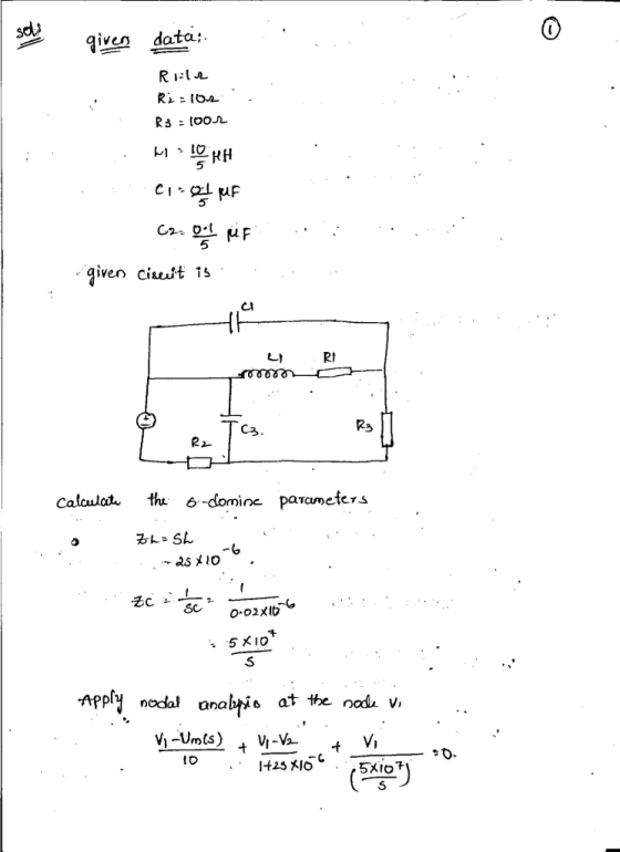 IVen RfH 5 5 5 , given ciae此75 . RI C3 calculat. the 6 -domine parametcrs O 02XIb 5 XIO APP nodal analyi6 at the node v, 1O
