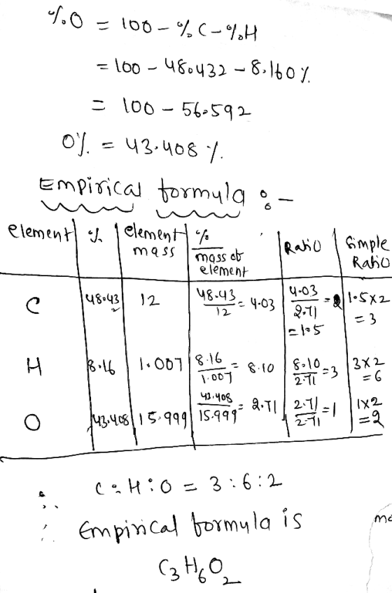 90 = 100-%(-494 = 100-480432-8.160%. = 100 - 56-592 0%. = 43.408.7 Empirical formula o улу Сло element si element % mass mass