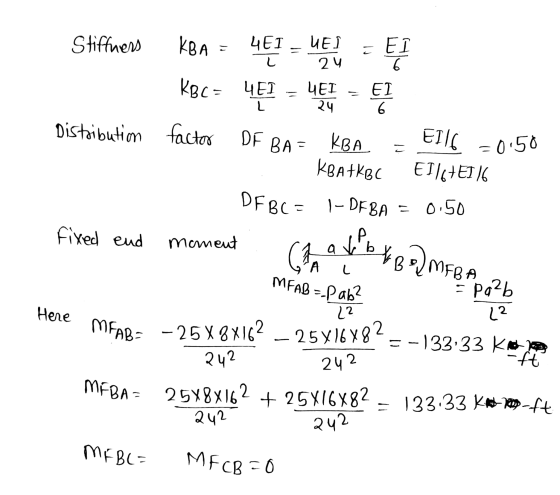 Stiffness Distribution KBA = 4€ – UE L = ET KBC = 4ĘS – YEL – ET factors DF BA= KBA – E116 = 0,50 KBA+KBC E1I6+E116 DFBC = 1-