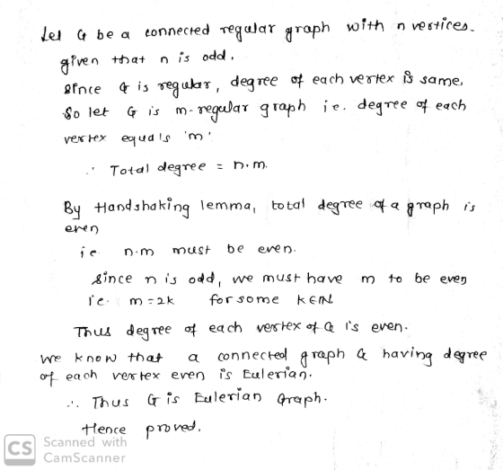 oith n vesticeb Ze/ G bea connected Tegular draph vor Pven +hat n is odd. me, graph le, degne e 여 each Total egree - n- m By