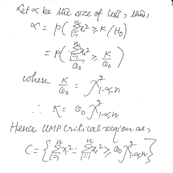 Leta be the size of lest a thao, x= P(x27k (Ho = pli 70 lo Co where, K Cet Iran k = ces lah Hence, CMP Critical critical regi