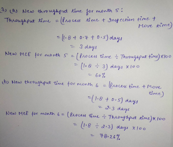 3 as New throughput time tor month S Throughput time = Procen hime t 3nsp cctien time t Move time - 1.8+ 0.7 t 0 5) olays 3 o