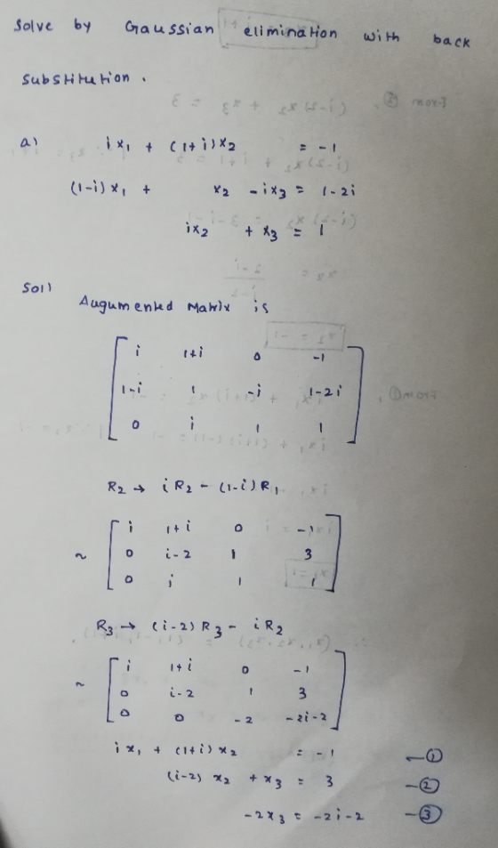 solve by onau ssian eli mina ion with ba ck a) (1-i ) 봐 + Sol A ugum enkd Mai s 0 l+ l 0 L-2.