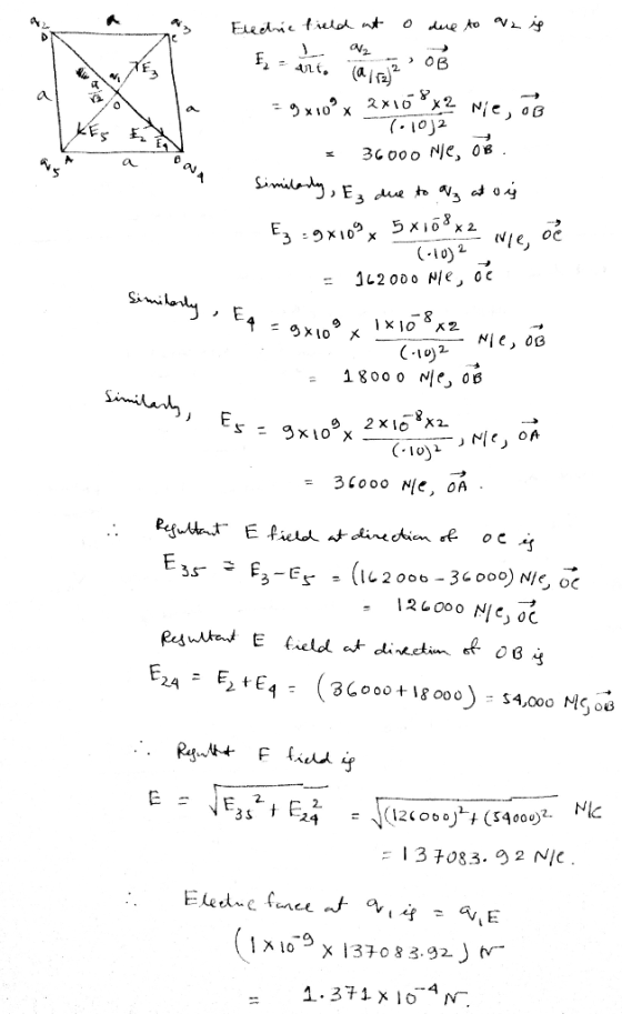 Electric field uit o due to ova is E-ant, as a IKES ✓a =9x10° x 2x10 8x2 nie, oo 1-102 = 36000 Ne, OB. similarly, Ez due to a