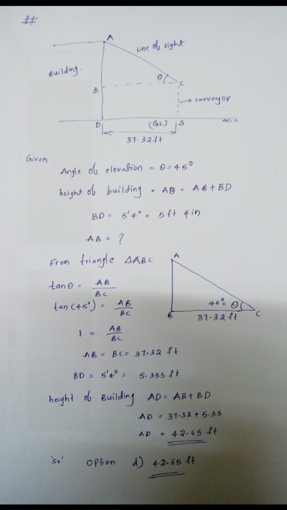 Line th sight euildin suveo GL) S 3T 324 Giver height ช0 building f AB c A B + BD Fren triagyle tane -AB BC 4-6 Вс A B A8 BCE