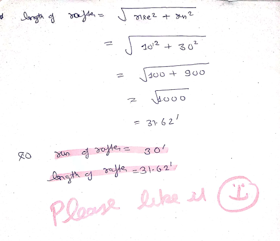 2 length of saften nee2 t sun? z 1012 +30² Joot goo Jooo Jooo - 37.621 3.01 yo sin of safter = length of safter = 31.621/ lik