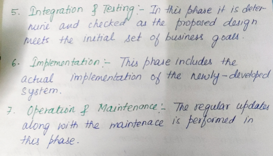 5. Integration nune and meets the & Testing - In this phase checked as the proposed initial set of business it is deter desig