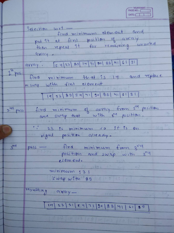 VJAYANT PAGE NO. DATE:口1-1 1 and pat it atf fox e maunin g arsa 2veİpossI find minimum 2 ona swap tatwith dt positio 23 s min