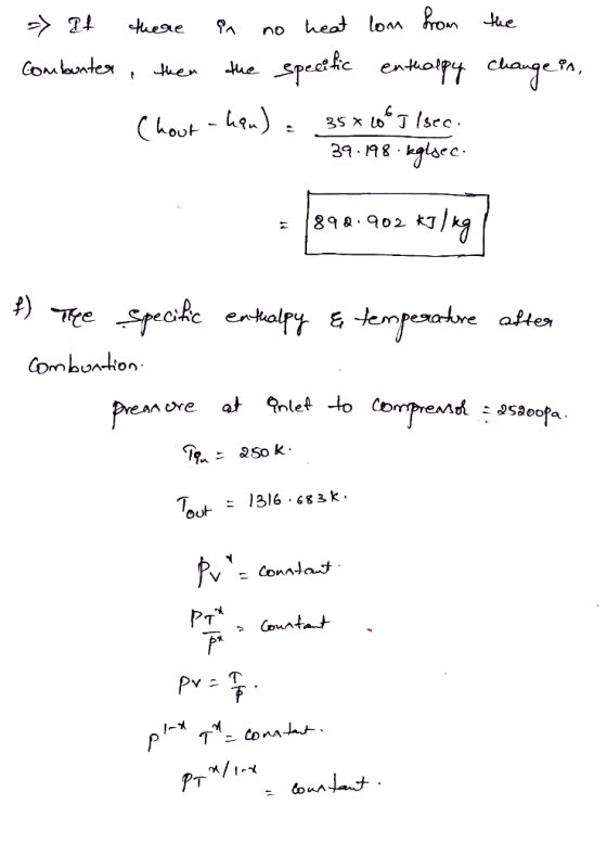 > If there in no heat lon from the combenter, then the specific enthalpy change in, Chout -hau). 35* LOT Isec. 39.198.bglsec.