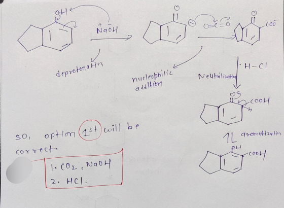 0=(= Naol H-Cl deprotonatin Neutralizatial nucleophilic addition uncool op.com Hom (15+ will be aromatization 11 pH so option