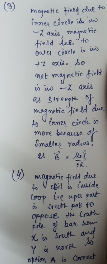magnetic field due to inner circle is in -Yaxis, magnetic field due to outer circle is in tZ axis. so net magnetic field is i