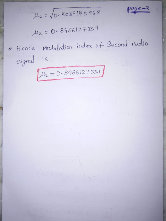M2=/0. 80.8039143968 page-3 M2=0.8966127351 - * Hence, Modulation index of Second Audio signal is, Ug = 0.8966127351