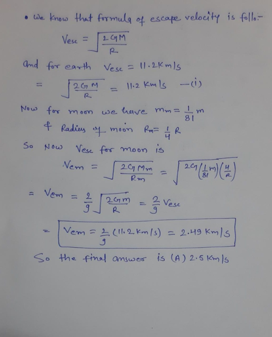 • We know that formula of escape velocity is follo:- Vesc = [ 2GM and for earth Vese=11.2kmls = 11.12 km ls -(1) 2G M R Now f