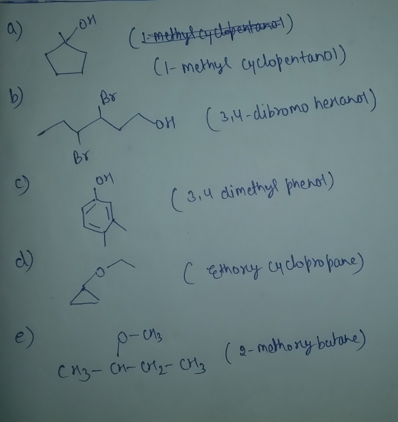 (Lenthyteyeailpeaot (1-metny cyclopentanol) Br (3,4-dibromo henanot) Br 3,4 dimethy phenol) C ehony cycopopane) e) Cn3-CM-C12