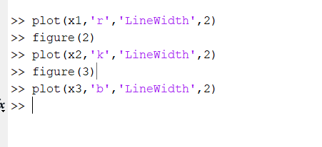 > plot (x1, r,LineWidth,2) > figure (2) > plot (x2,k,LineWidth,2) > figure (3) > plot (x3, b,LineWidth,2)