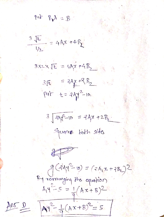 pur BA - B 4A + 4 B 1/2 3x2* TE = 4A3 P4B, 31 put PAX +RB2 ta 2442-10. 3 174FD = 242 +2%__ Saquare both side (Pay?-18) = (29,