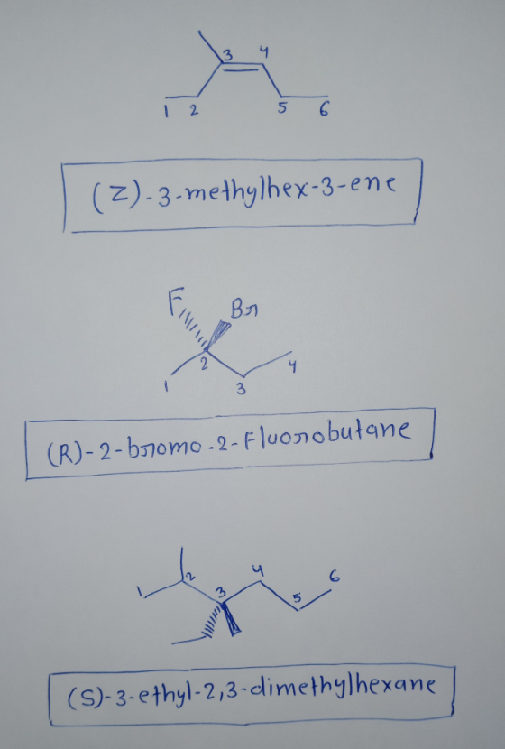 (Z)-3-methylhex-3-ene г. Вл | (R)-2-bromo-2-fluorobutane / (S)-3-ethyl-2,3-dimethylhexane