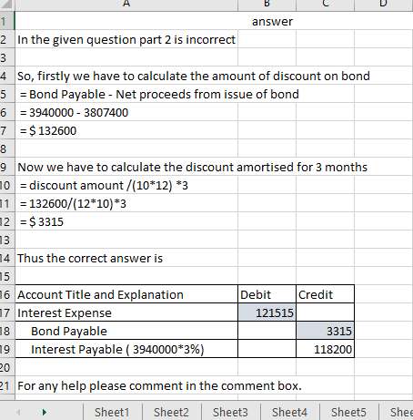 B 1 answer 2 In the given question part 2 is incorrect 4 So, firstly we have to calculate the amount of discount on bond 5 =