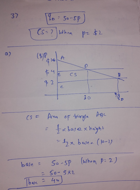 37 10:50-56) ( (S=?) when p= $2 a) $4 € cs r 30 (s = Area of triangle ABC e & base height - tex base+ (10-2) (whon P=2) base