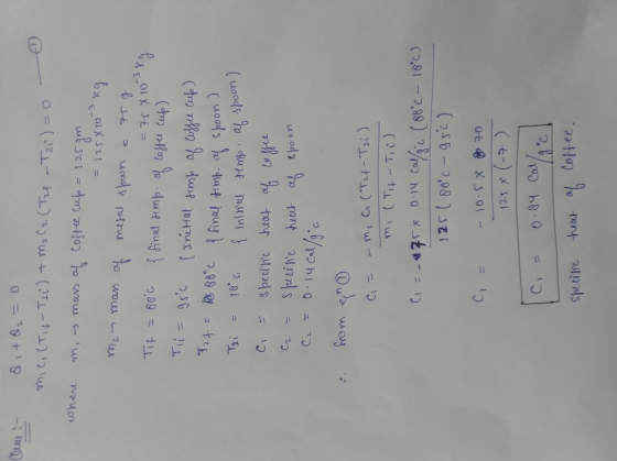 mic, (Ti-Tic) + m.ca (Tt -T2)0 C metal spoon aalx st1 = Ti=95c Iritel mp af up) Ainal timp. a s poon (Ininu tmp al spoon) spe