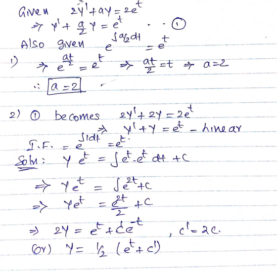 B o ven----- ----------- e --------- Given zyltay=zet y yt ay=et .. ☺ - Also given faldt t. 1 x at et of at at a=2 - [Q 321