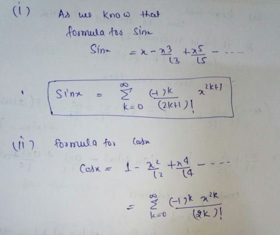 at kno w that formula tos Sin Sinn sx-13 +25 3 k (21kt1 Sinn KeO formula for (asn 1- 22 +h4 (4 Cosx- 1n