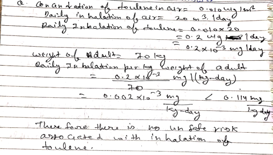 L a Conandation of doulene in air o.olonglant = Daily inhalation of air 20 m3. Iday Daily anhalation of doulene orolox 20 - 5