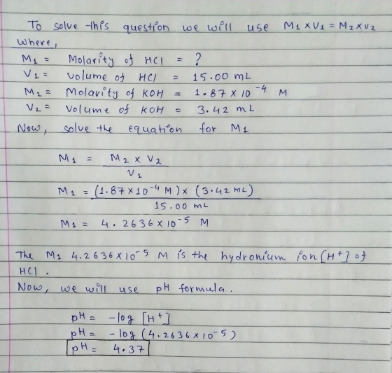 To solve this question we will use M1 X V1 = M2 X V2 where, M1 = Molarity of HCl = ? V1= volume of HCl = 15.00 mL M₂= Molarit