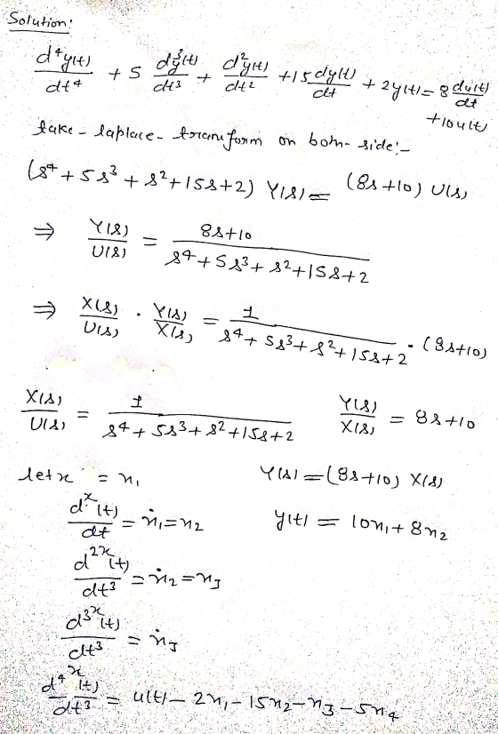 Solution dayt) delt digit + S +15 dylu dtt dt clt2 + alt 2ylt= 8 dult) at tloulty take laplace- tremform on both side - 18+