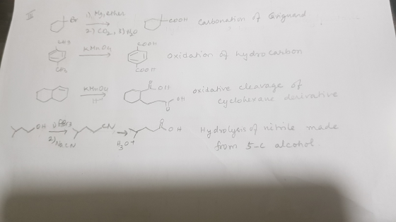 1) My, ether Carbonation of -CooH Grignand 2) CO₂, 3) HO со он KMnou Z oxidation of hydro carbon Kinou Lot oxida oxidative cl